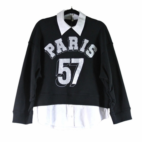 Cinq à Sept Black Varsity top with Paris 57 Design - Picture 5 of 10